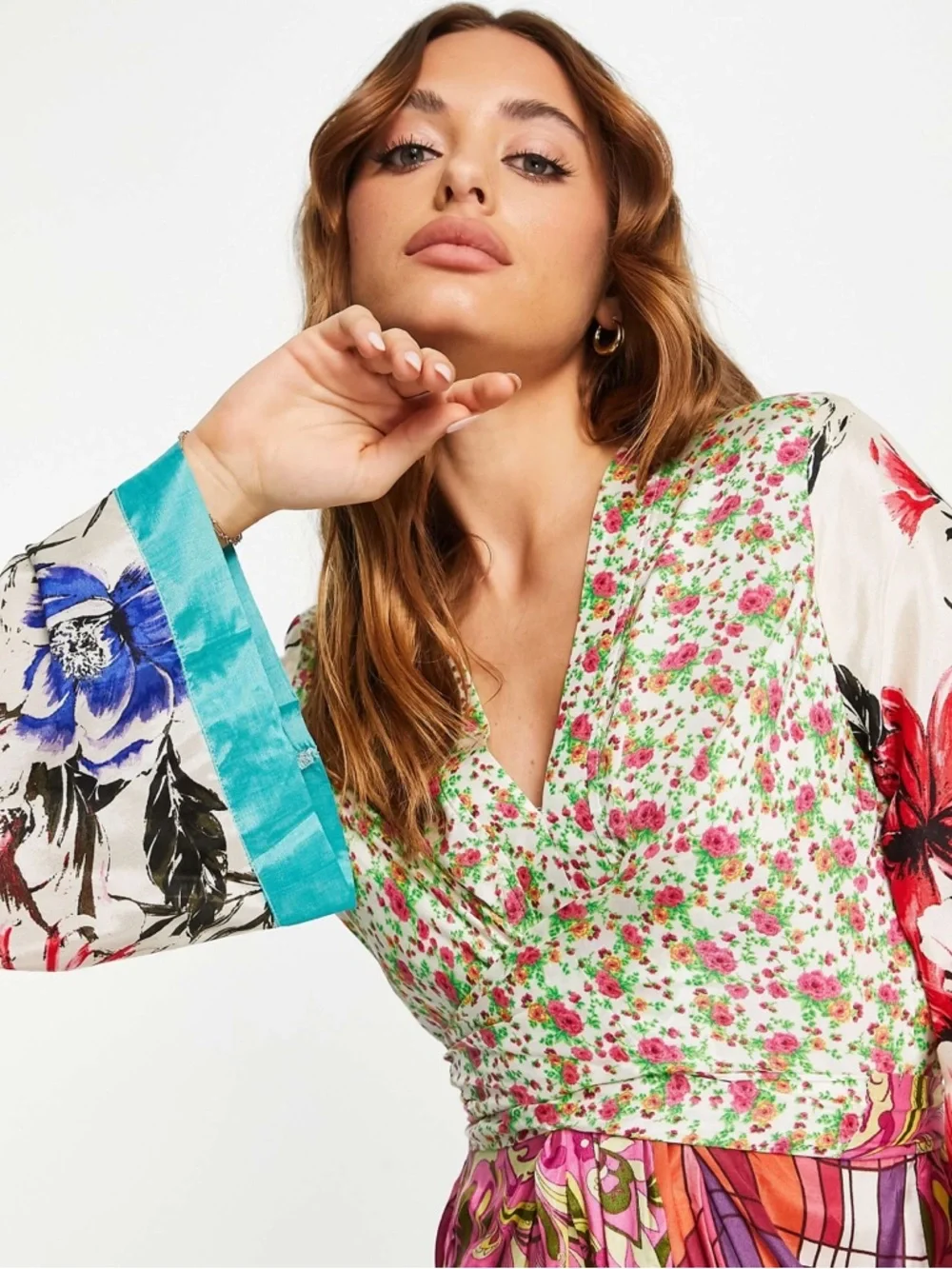 River Island Size 8 flirty kimono wrap dress block mixed prints - Picture 7 of 10